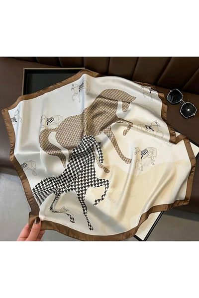 Lilly Luxury Vintage Horse Printed Brown Scarf