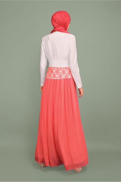 TRENDTESETTÜR Women's Coral Lace Tulle Evening Dress 5980