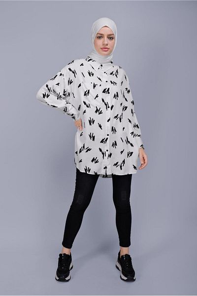 TRENDTESETTÜR Women's Ecru Patterned Tunic 50112-1