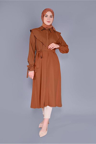 TRENDTESETTÜR Orange (Orange) Women's Long Tunic with Lacing Detail 1334