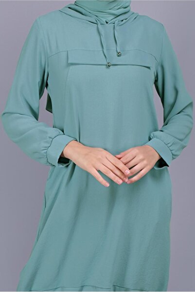 TRENDTESETTÜR Жіноча синя (ТУРКУАЗ) туніка з підібраним низом і капюшоном 0165