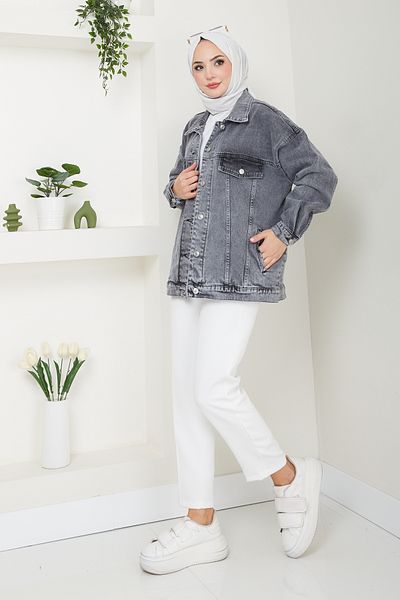 Pamuk Butik Γυναικείο τζιν μπουφάν Oversize Fleto Pocket