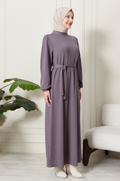 fistan Κοτλέ πλεκτό λεπτό βελούδινο ύφασμα με ζώνη ζωσμένο χειμωνιάτικο μισό λαιμό Πριγκίπισσα μανίκι Hijab