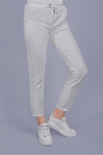 TRENDTESETTÜR Women's White Elastic Waist Lace-Up Pants 6131