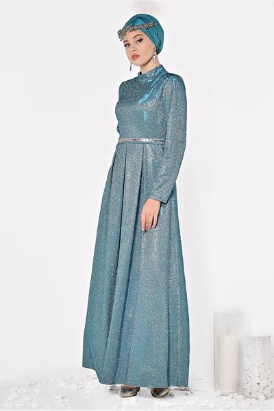 TRENDTESETTÜR Γυναικείο βραδινό φόρεμα μπλε (AQUA) με τσέπες 5563