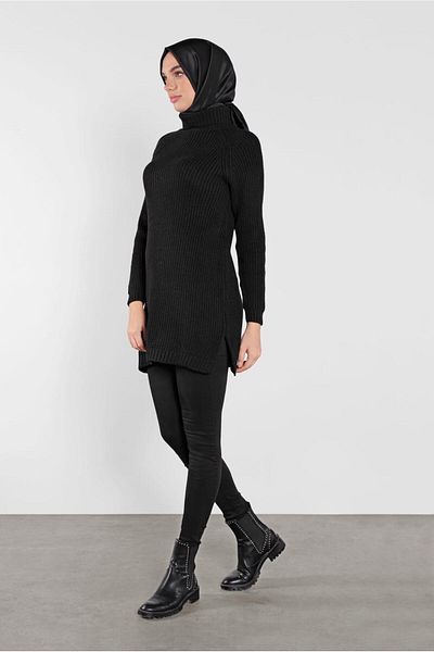 TRENDTESETTÜR WOMEN'S BLACK THROAT KNIT TUNIC 1302