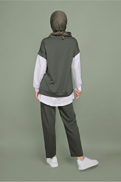 TRENDTESETTÜR Women's Khaki Double Look Detailed Trousers Suit 4066