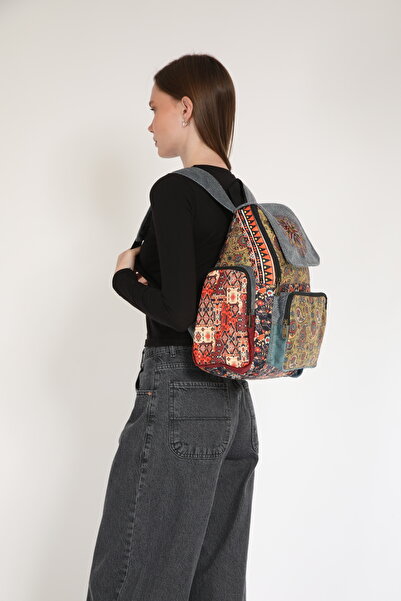 Street Bag Etnik Bohem Otantik Desenli Patchwork 5 Bölmeli Tasarım Sırt Çantası Ortopedik Su Geçirmez