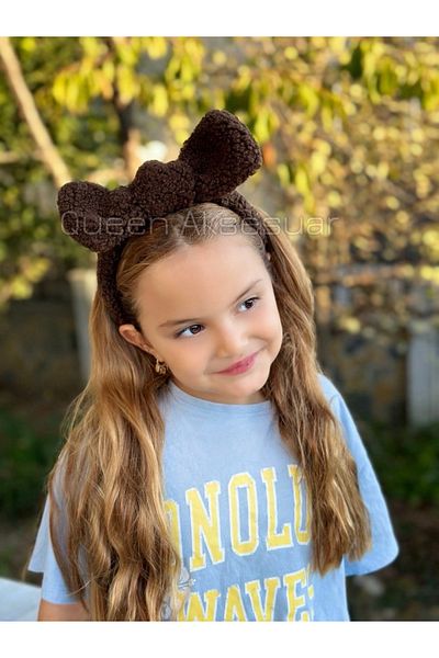 QUEEN AKSESUAR Brown Plush Teddy - Movable, Big Bow, Plug-Out Fashion Women's Children's Crown