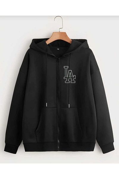 BUY CENTER Unisex Oversize Μαύρο μπουφάν με φερμουάρ και ζακέτα