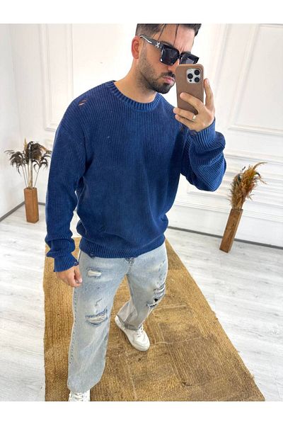 elkumoda Плетена пуловер Oversize от естествен памук - скъсана, лазерно изрязана, без топчета, може да се пере
