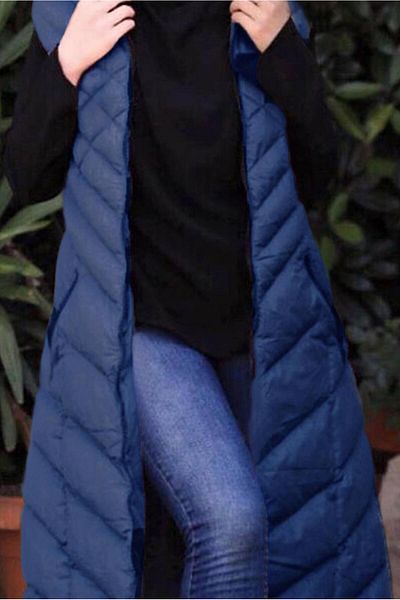 TRENDTESETTÜR Women's Navy Blue (DARK BLUE) Hooded Quilted Puffer Vest 0021
