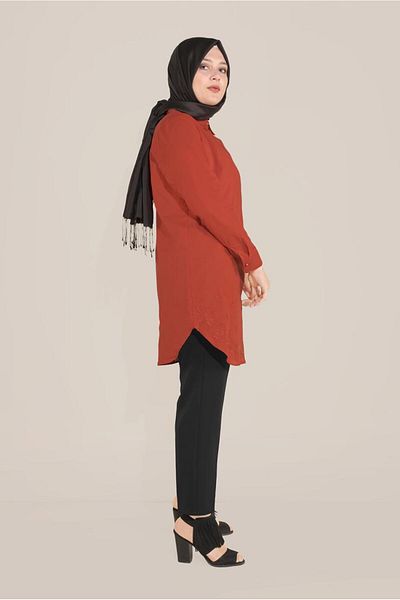 TRENDTESETTÜR Women's Brown (TILE) Hidden Button Cotton Tunic 20045