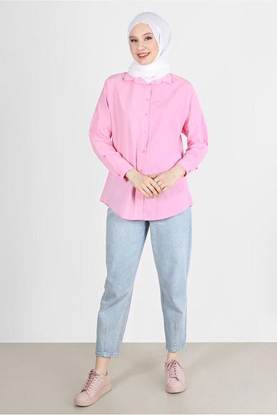 TRENDTESETTÜR Women's Pink Buttoned Basic Tunic 3900