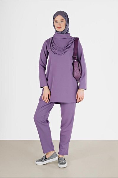 TRENDTESETTÜR Women's Purple (LILA) Degaje Collar Double PantsTeam 7586