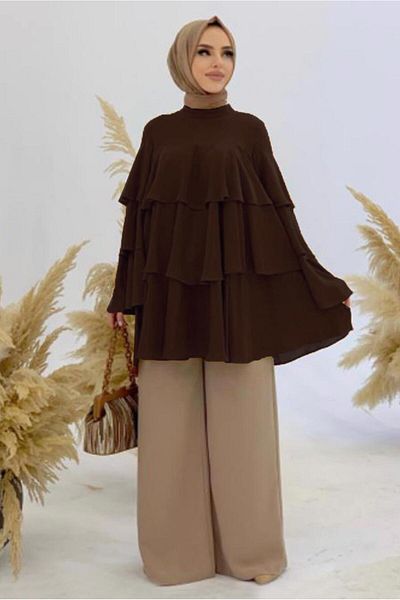 TRENDTESETTÜR Women's Brown Flounce Tunic 3542