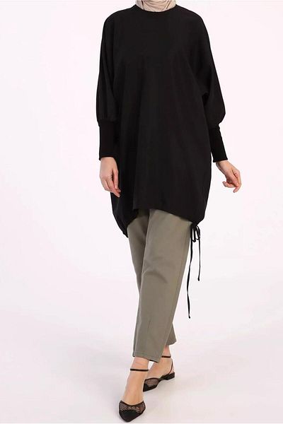 TRENDTESETTÜR Women's Black Cuffs Elastic Tunic 40005