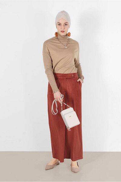 TRENDTESETTÜR Γυναικείο καφέ (ΤΟΚΟ) Corduroy παντελόνι με φαρδύ πόδι 70033