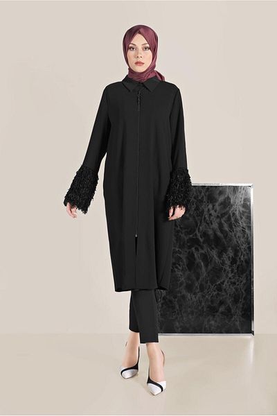 TRENDTESETTÜR Γυναικεία μαύρη φούντα με λεπτομέρειες Giy Out 40731
