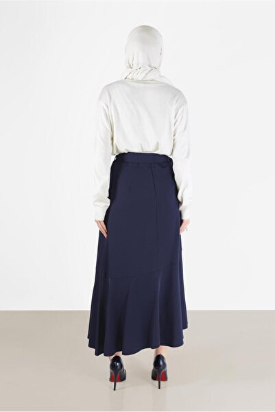 TRENDTESETTÜR Kadın Lacivert (K.LACİVERT) Asimetrik Kesim Volanlı Kemerli Etek 60002