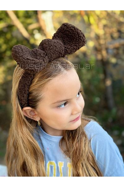 QUEEN AKSESUAR Brown Plush Teddy - Movable, Big Bow, Plug-Out Fashion Women's Children's Crown