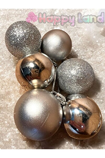 Happyland Christmas Pine Tree Ornament Silver Colored Cici Ball 4 cm 6 Pieces...