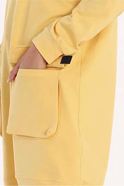 TRENDTESETTÜR Women's Yellow Pocket Detailed Hooded 2-coloured Tunic 50125