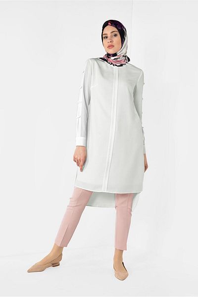 TRENDTESETTÜR WOMEN'S CREAM ASYMMETRIC CUT LONG TUNIC 4861