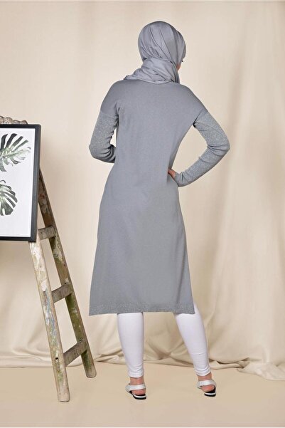 TRENDTESETTÜR WOMEN'S GREY SIDE SLITTER SILVERY TUNIC 4523