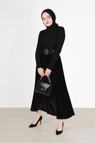 TRENDTESETTÜR Γυναικεία Μαύρη Casual Velvet Φούστα 60123