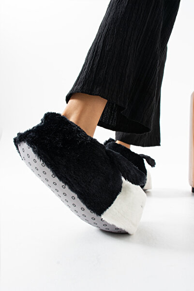 Golder Köpek Figürlü Yumuşak Taban Siyah Kadın Panduf Ev Botu