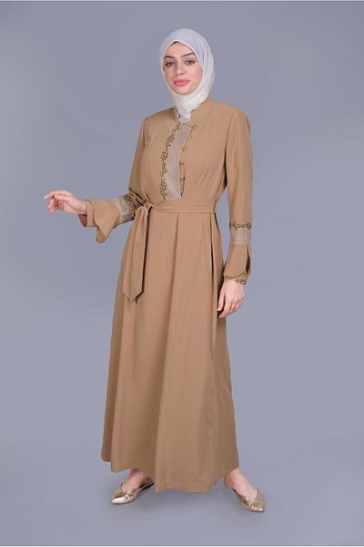 TRENDTESETTÜR Γυναικείο Καφέ (CAMEL) Κεντημένο Παλτό Ζώνης 10199
