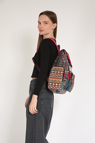 Street Bag Etnik Bohem Otantik Desenli Patchwork 5 Bölmeli Tasarım Sırt Çantası Ortopedik Su Geçirmez