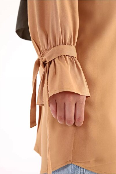 TRENDTESETTÜR Women's Orange (MUSTARD) Cuffs Tie Detailed Back Button Tunic 35005