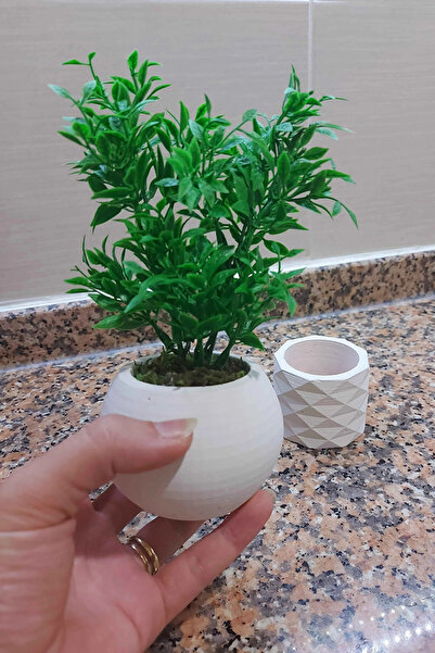 Artificial Basil Plant in Concrete Pot Green Green