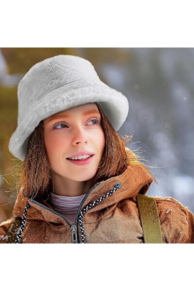 Mihos Women's Winter Plush White Bucket Bucket Hat