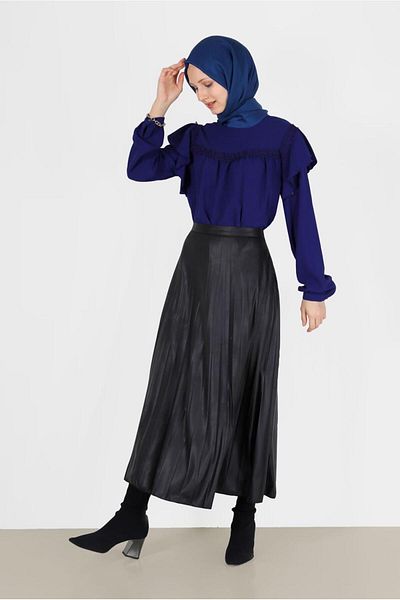 TRENDTESETTÜR Γυναικεία μπλούζα Navy Blue (K.SAKS) με μανίκια με λεπτομέρεια από γκιπούρ 40332