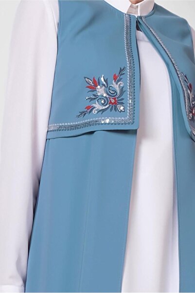 TRENDTESETTÜR WOMEN'S BLUE EMBROIDERY DETAIL VEST T 4248