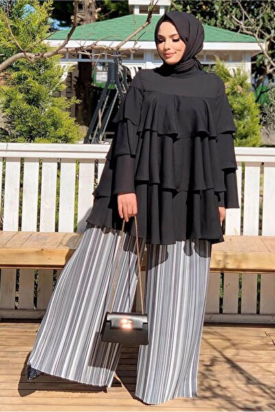 TRENDTESETTÜR Μαύρο γυναικείο τουνίκ με βολάν - 3542