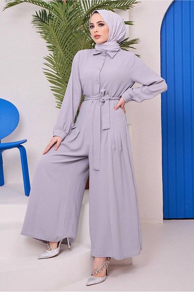 TRENDTESETTÜR Γυναικεία φόρμα με γκρι κουμπιά με λεπτομέρεια με ζώνη 14051