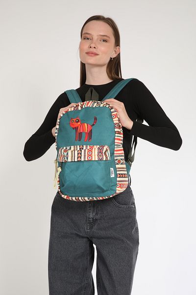 Street Bag Ethnic αδιάβροχο ορθοπεδικό σακίδιο πλάτης με μοτίβο Bohemian Cat - Θήκη Tablet