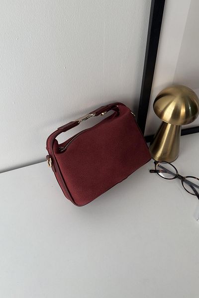 LEONAS Geantă de mână și de umăr pentru femei cu accesorii Gold Lock Santorini Suede Claret Red