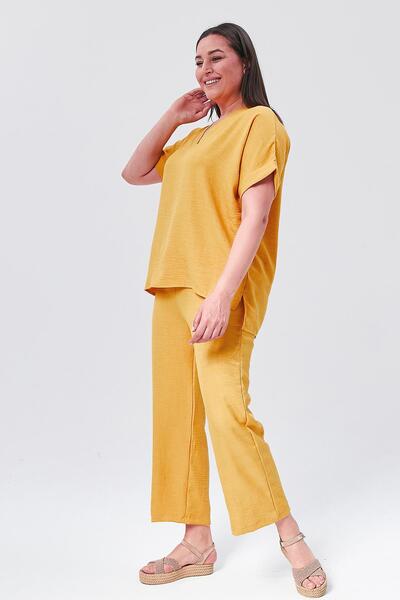 Ebsumu Γυναικείο υφαντό βαμβακερό κάπρι κίτρινο διπλό σετ