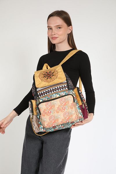 Street Bag Ethnic Bohemian Αυθεντικό Σχέδιο Συνονθύλευμα 5 Θέσεων Σακίδιο πλάτης Ορθοπεδικό Αδιάβροχο