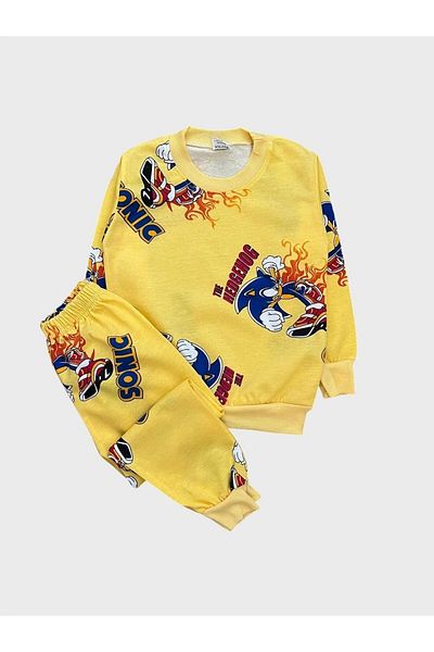 TOFU KİDS Boy's Cotton Sonic Print Yellow Long Sleeve Seasonal Pajamas Set