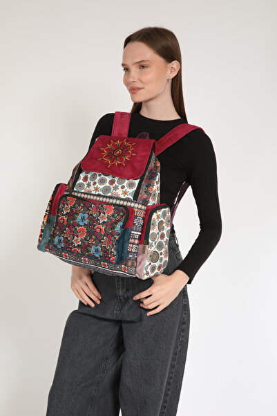 Street Bag Etnik Bohem Otantik Desenli Patchwork 5 Bölmeli Tasarım Sırt Çantası Ortopedik Su Geçirmez