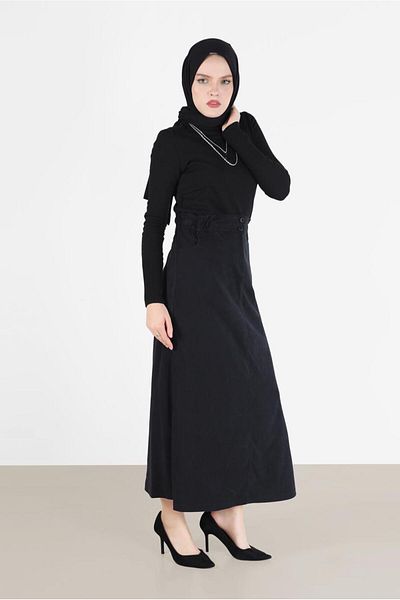 TRENDTESETTÜR Γυναικεία μαύρη ελαστική μέση φούστα Nubuck 60117