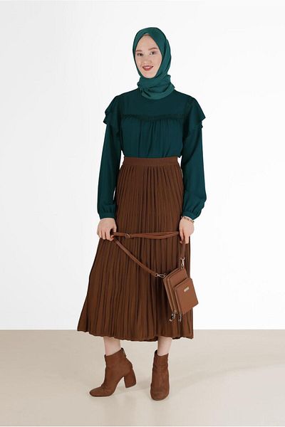 TRENDTESETTÜR Γυναικεία Πράσινη (Σμαραγδένια) Μπλούζα με μανίκια με λεπτομέρεια γκιπούρ 40332