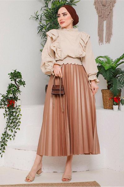 TRENDTESETTÜR Γυναικεία Καφέ (CAMEL) Πλισέ φούστα 8051