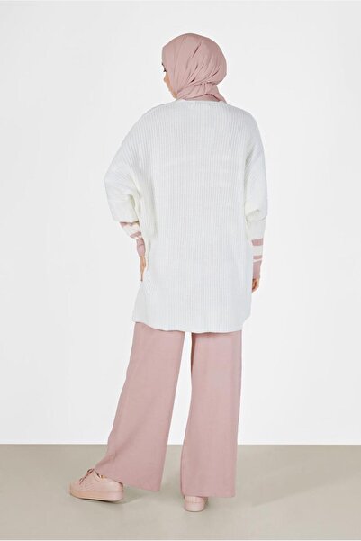 TRENDTESETTÜR Women's White (BONE) Half Sleeve Pocket Detailed Cardigan 6627